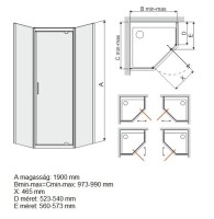 PKDJA/TX5b 100 ötszögletű nyíló ajtós zuhanykabin