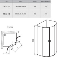 CSKK4-80 íves, nyílóajtós zuhanykabin